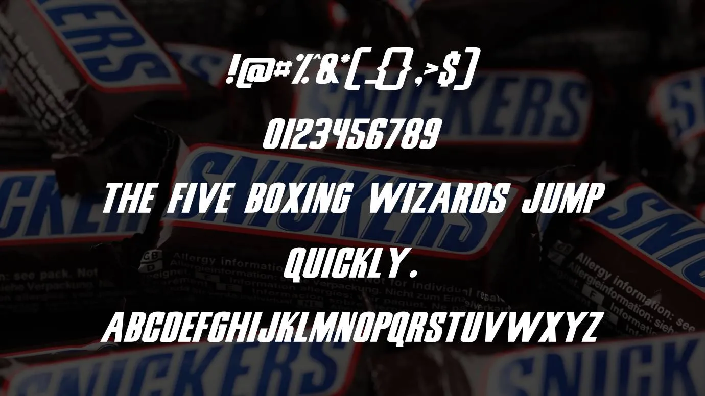 View of snickers Font